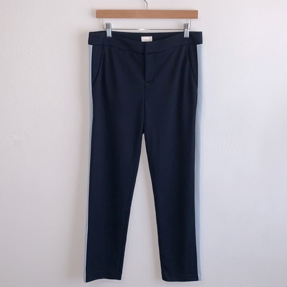 NWT Ecru Sullivan Ponte Stretch Tuxedo Stripe Navy Blue Trouser Dress Pants Sz M
